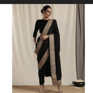 Bollywood Pants saree with gold border, indowestern party wear, Bollywood sari